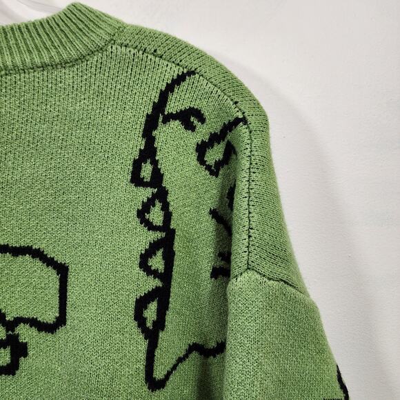 Aelfric Eden oversized dinosaur cartoon pattern green sweater woman size medium - Picture 8 of 13